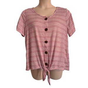 Notations Women Size 2X Tie Waist Button Up Shimmer Textured Stripe NWT